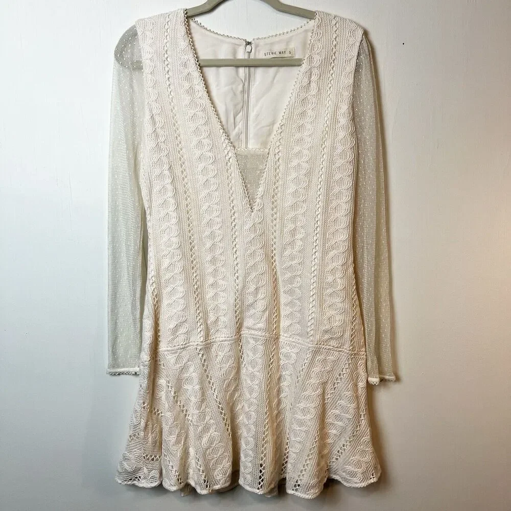Stevie May Ivory Crochet Lace Long Sleeve Gallery Mini Dress Sz S - Picture 1 of 10